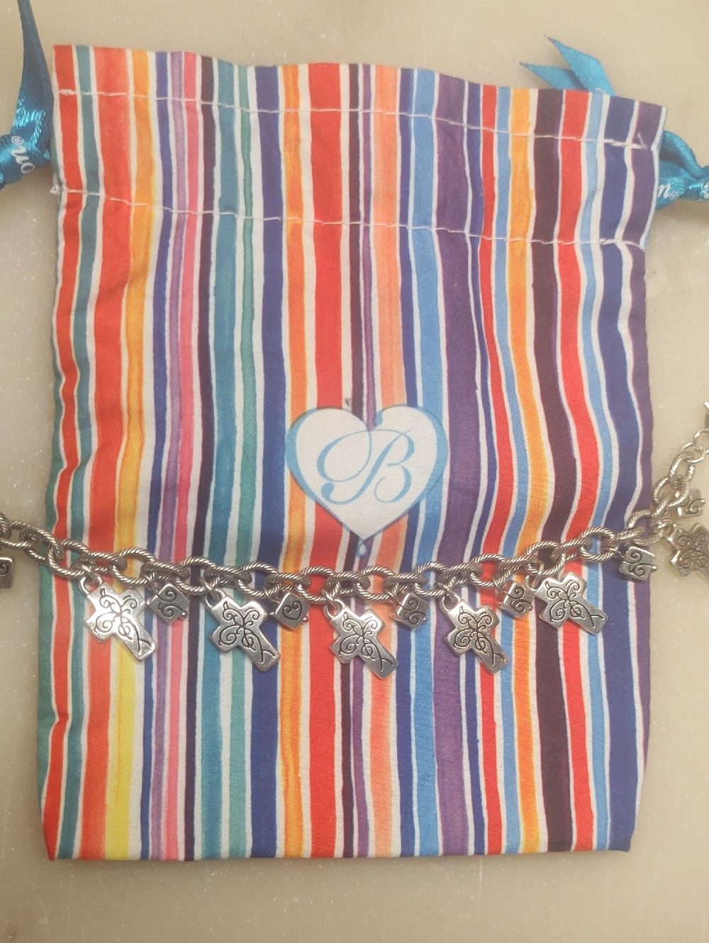 Brighton Cross Charm Bracelet Silver Scrolls Retired